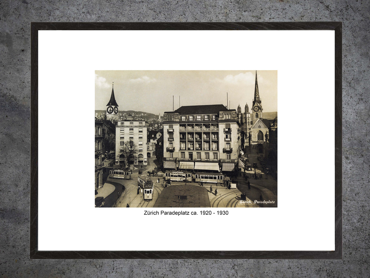 Zürich Paradeplatz, ca. 1920–1930 – Gerahmter historischer Print