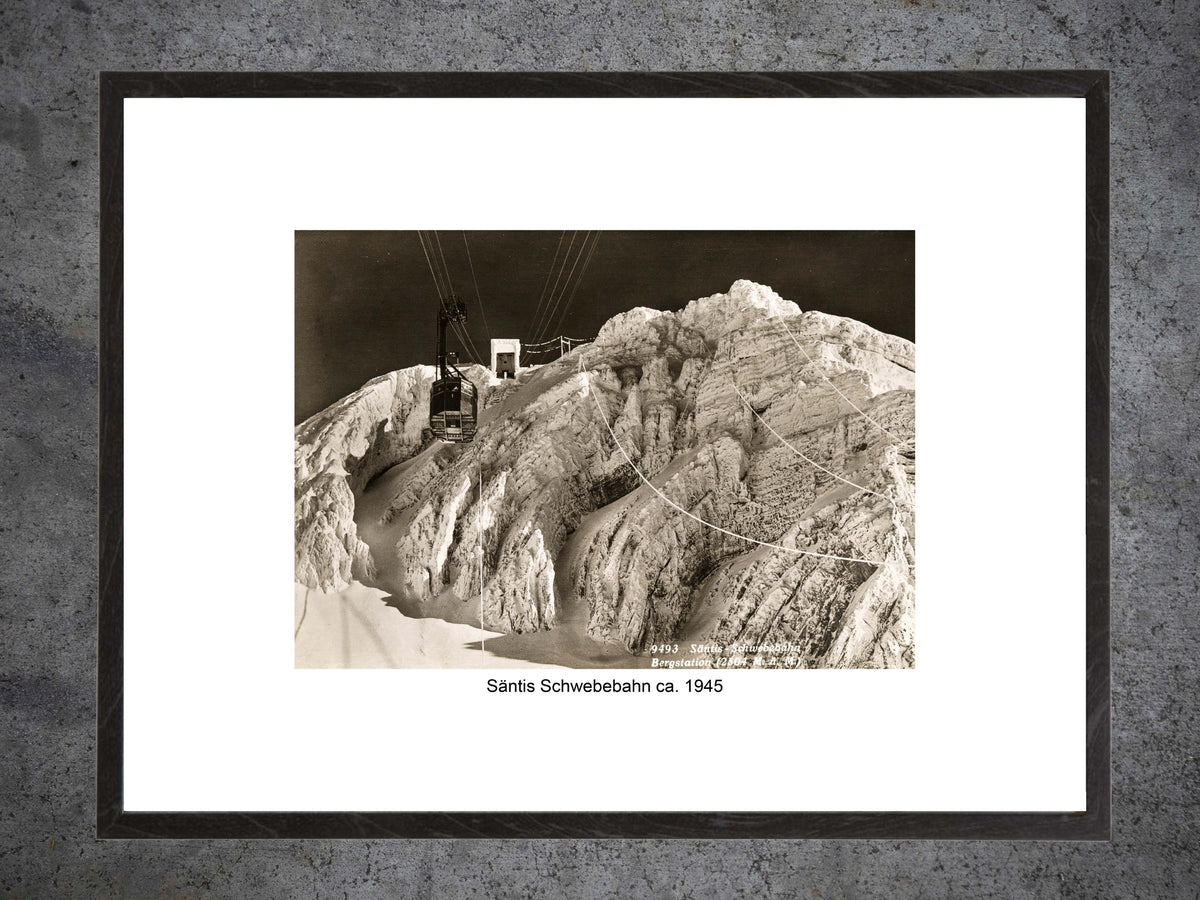Säntis Schwebebahn ca. 1945 – Historische Luftseilbahn im Schnee – Gerahmter Print