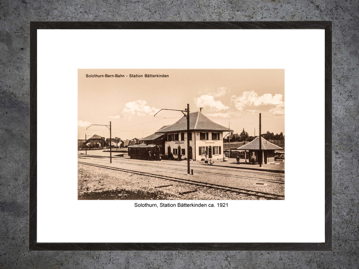 Bätterkinden, Bahnhof ca. 1921 – Gerahmter historischer Print