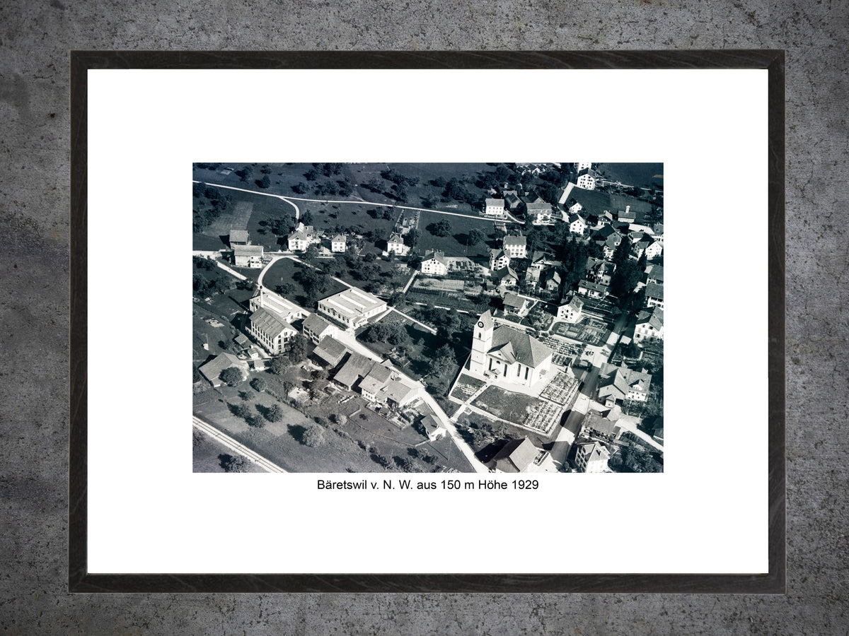 Bäretswil 1929 – Historische Luftaufnahme aus 150 m Höhe – Gerahmter Print