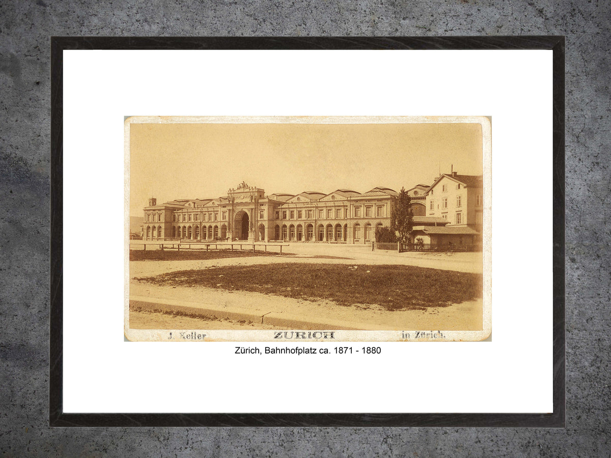 Zürich Bahnhofplatz, ca. 1871–1880 – Gerahmter historischer Print