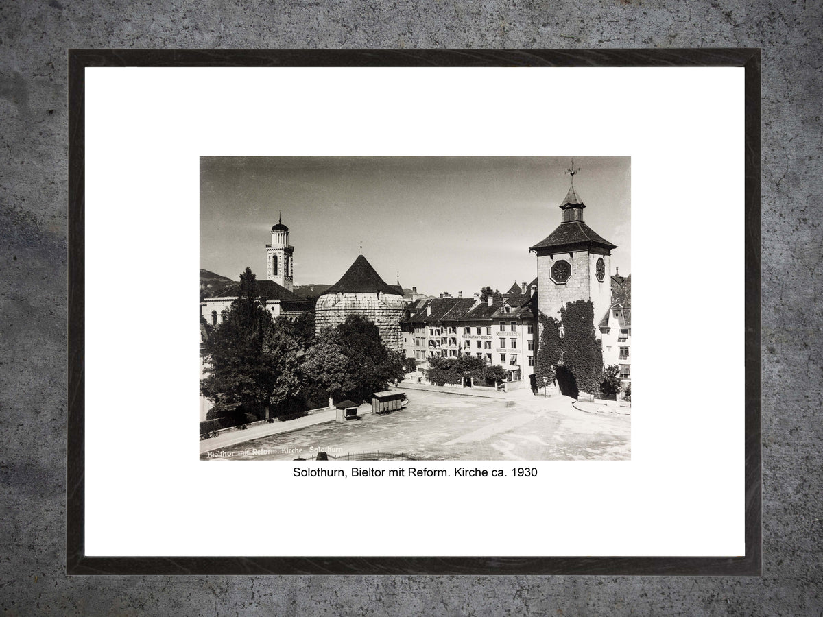 Solothurn Bieltor ca. 1930 – Historische Stadtansicht mit reformierter Kirche – Gerahmter Print