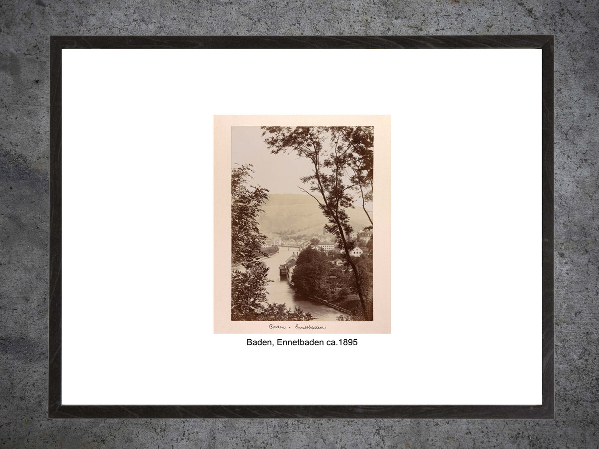 Baden & Ennetbaden ca. 1895 – Historische Ansicht an der Limmat – Gerahmter Print