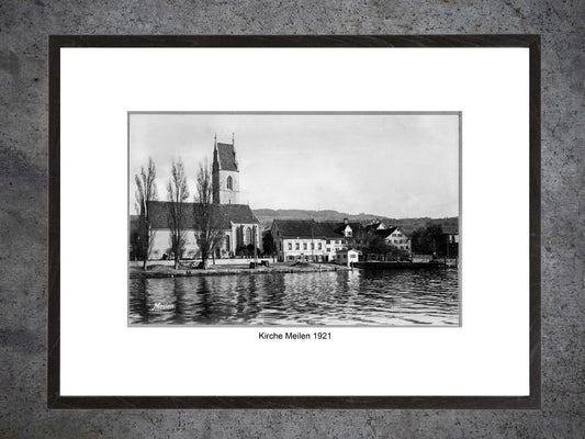 Meilen Kirche am Zürichsee, 1921 – Gerahmter historischer Print