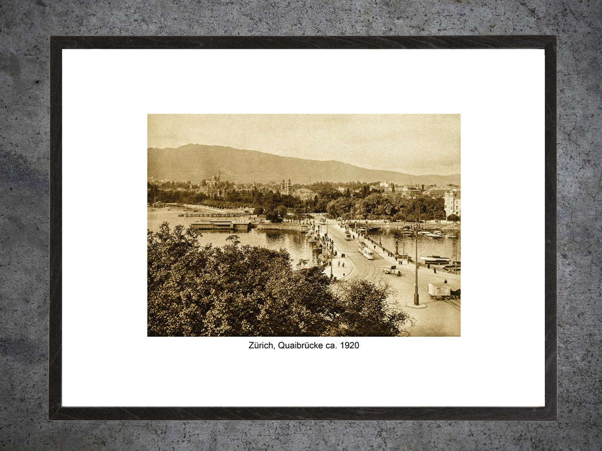 Zürich Quaibrücke, ca. 1920 – Gerahmter historischer Print