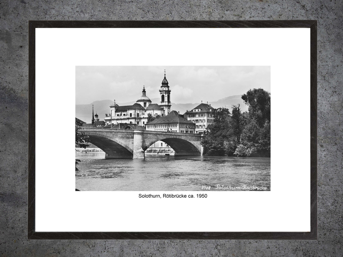 Solothurn Rötibrücke ca. 1950 – Historische Stadtansicht an der Aare – Gerahmter Print