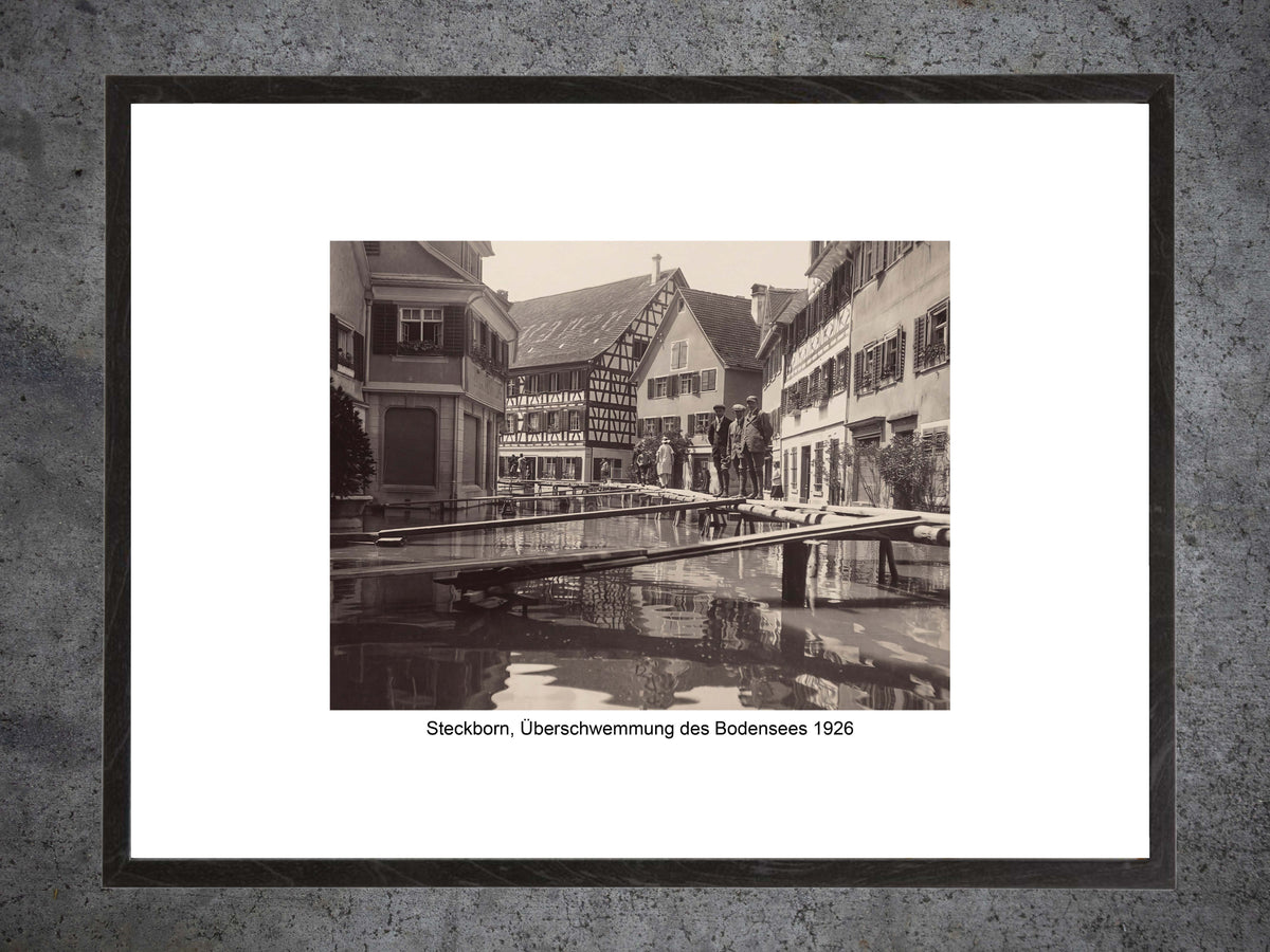 Steckborn Überschwemmung 1926 – Historische Aufnahme vom Bodensee-Hochwasser – Gerahmter Print