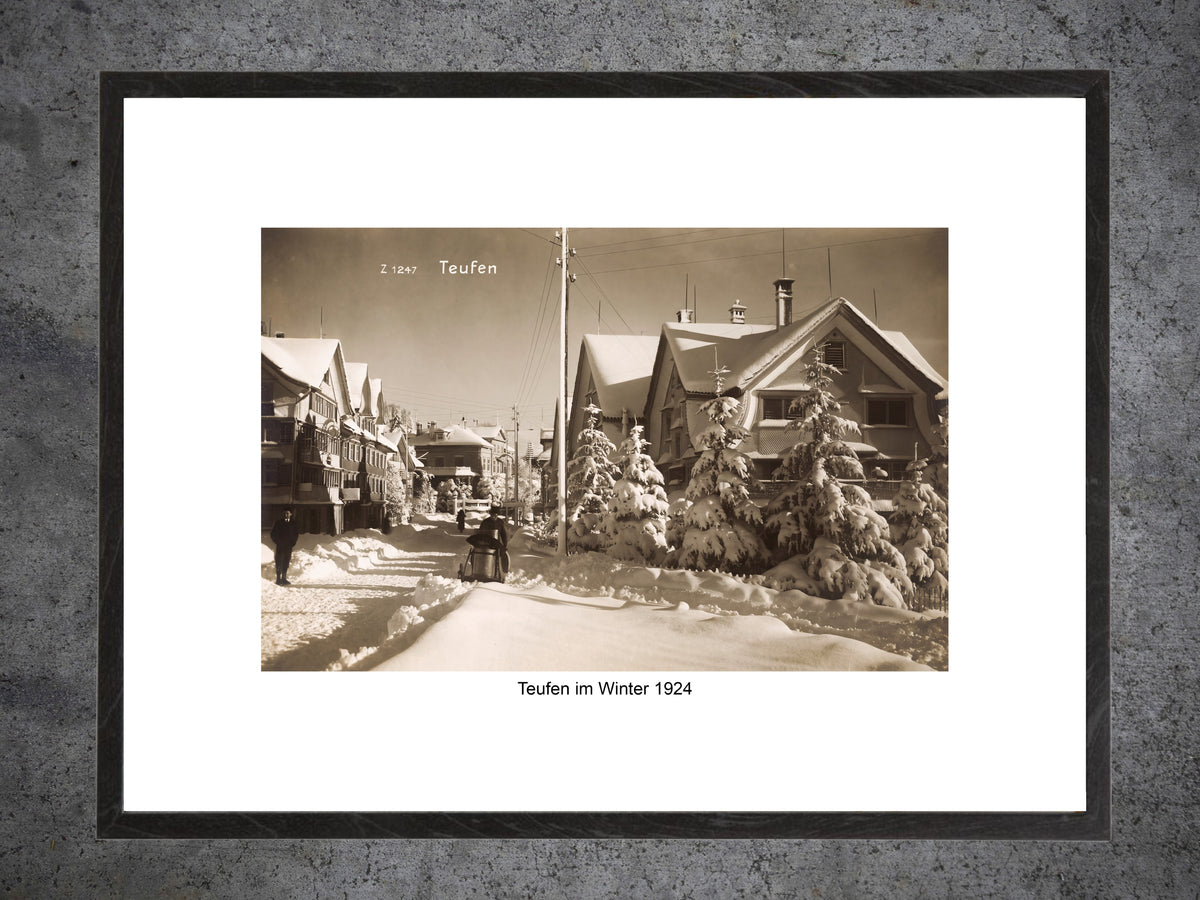 Teufen (AR) im Winter 1924 – Historische Dorfansicht – Gerahmter Print